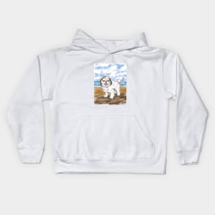 Shih Tzu dog portrait with beach nature landscape background Kids Hoodie